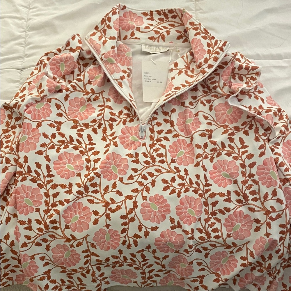 Half-Zip Floral Jersey - Pink & Brown